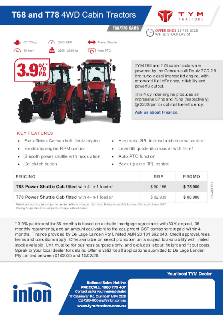 26-A005C TYM T68 78 Cabin Tractors oe 15.02